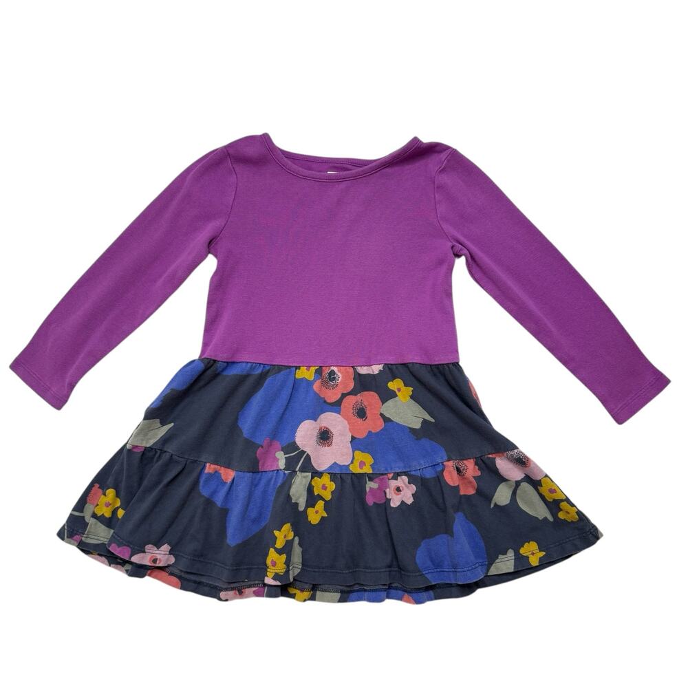 TEA COLLECTION Tiered Skirted Twirl Dress Purple Floral Size 3 Girls Long Sleeve